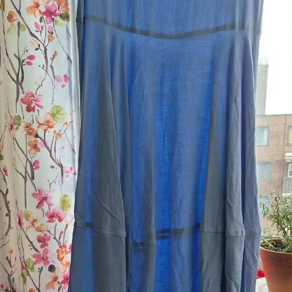 Red Coral Linen/Cotton Blue Sleeveless Dress (C36) - Picture 5 of 5